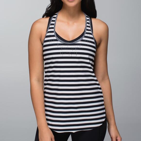 Lululemon Water Bound Singlet Apex Stripe Black & White Tank Top Size 6 - Picture 1 of 8